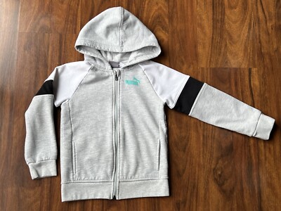 Puma Boy’s Hoodie Sweatshirt Zip-Up Youth Size Gray White Black - Main Image