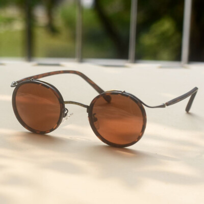 Vintage Round Brown polarized sunglasses men display picture 3
