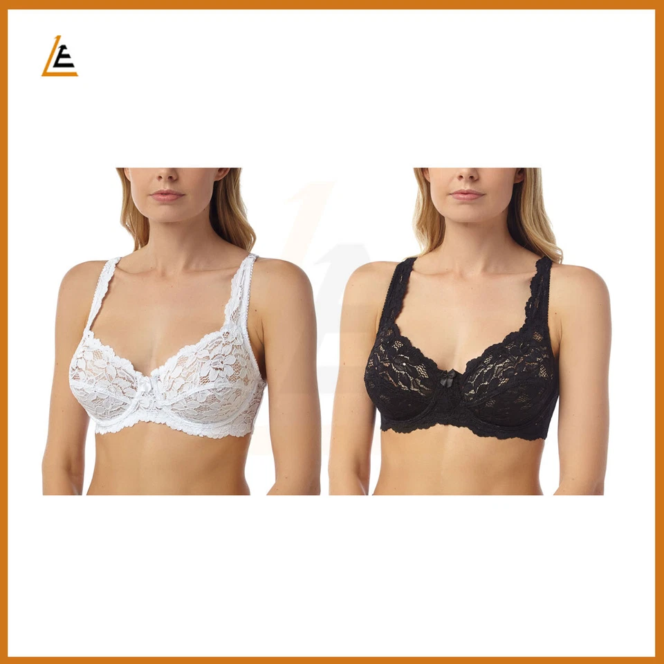 LACE FULL CUP NON-PADDED SUPPORT UNDERWIRED BRA, BLACK & WHITE, SIZE 34-44, B-DD