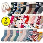 2 Pairs Winter Bed Socks Warm Thick Fur Fleece Men Women Lounge Slippers Nonslip