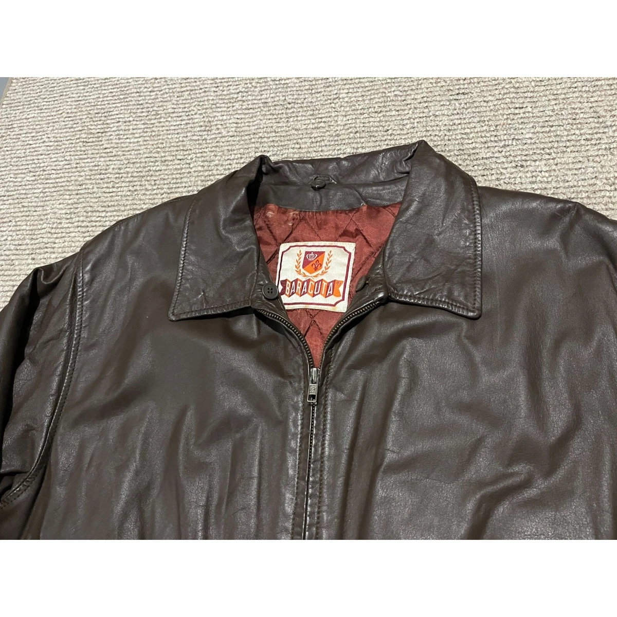 NICE Vintage 80s Baracuta G9 Brown Leather Zip Up Lined Bomber Jacket Mens L/M