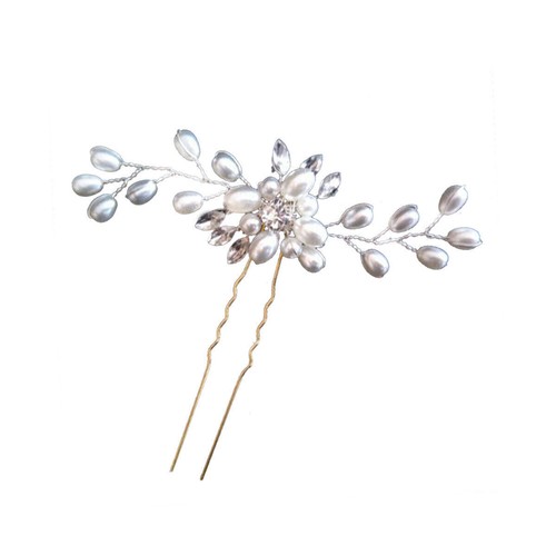 White Flower Wedding Hair Pins Bridesmaid Crystal Diamante Pearls Bridal Clips - Picture 5 of 12
