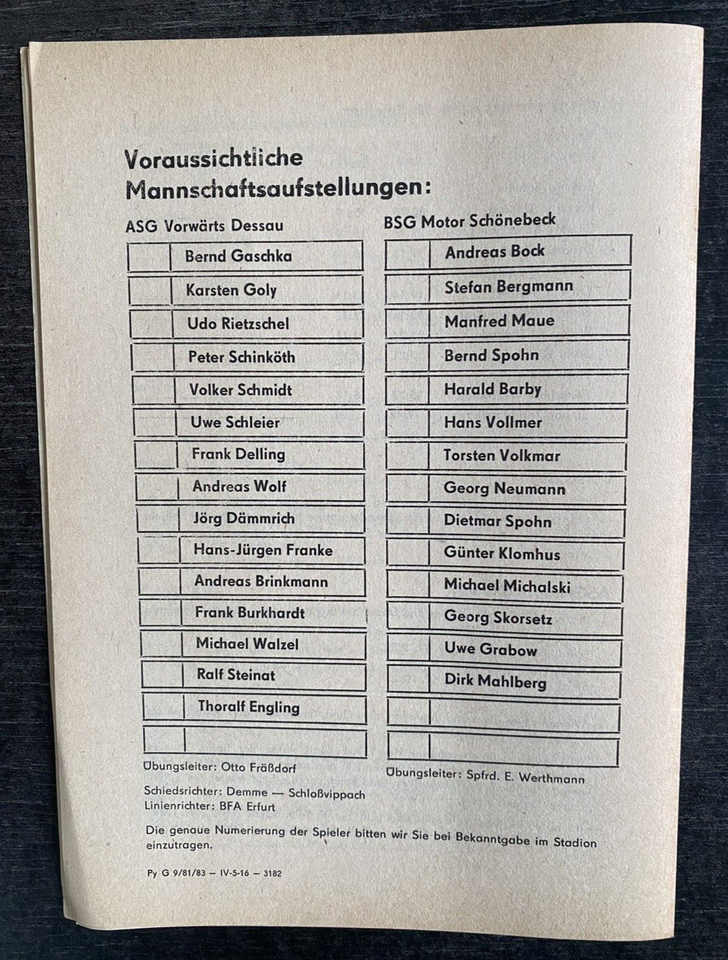 Ddr-Liga 84/85 ASG Vorwärts Dessau - Hfc Chimica