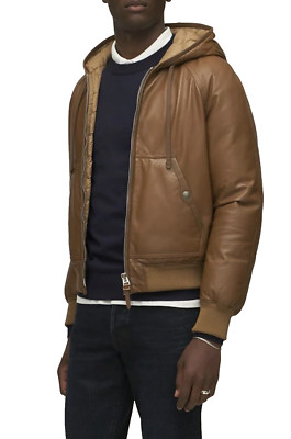 TOM FORD Leather Hooded Down Jacket Kapuze Daunenjacke Blouson Bomber Jacke S