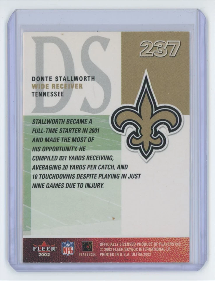 2002 Fleer Ultra Donte Stallworth New Orleans Saints #237 - Image 2 of 2