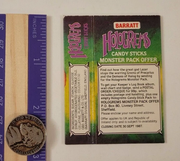 1986 HOLOGREMS Barratt CANDY STICK EMPTY PACK Hologram Sticker Card Box ALIEN B - Image 3 of 3