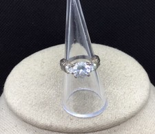Sterling Silver 925 3 Stone Cz Solitaire Ring Sz 7 V48