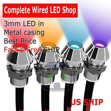 2~10 PCS 3mm Wired LED Diode Metal Case Panel Indicator Warning Light 12V Lamp