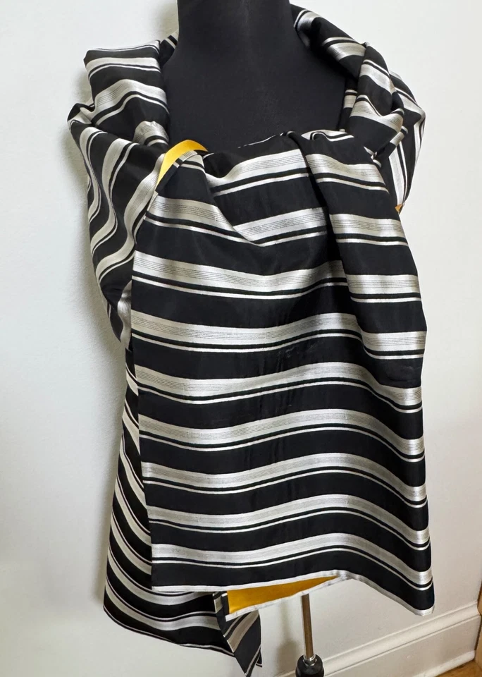 Estola de noche de seda negra y plateada vintage chal Van Lear Couture VV209C Foto 3 de 4