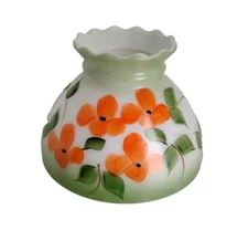 Vtg Milk Glass Hurricane Lamp Shade Floral Oil 8" Fitter Orange Green Student