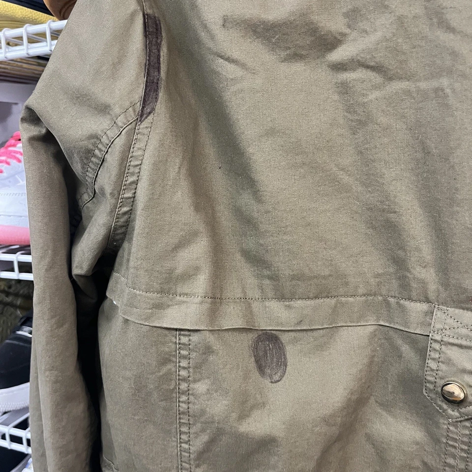 Mujer River Island Talla 14 Caqui Imitación Piel Capucha Parka Chaqueta Foto 3 de 4