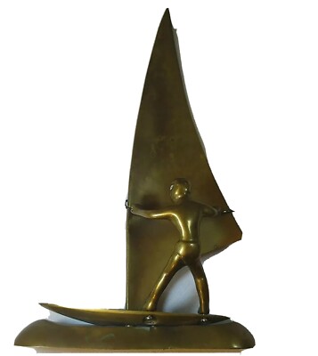 Brass Parasailing Figurine Art Paper weight sailing 9'' tall x 6''base Unique rare