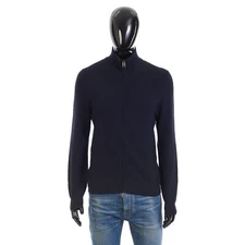 BRIONI 1450$ Cashmere & Wool Zip Up Sweater - Regimental Knit Motif