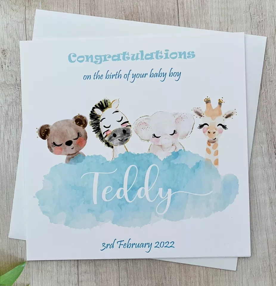 Handmade Personalised New Baby Card, Baby Boy Welcome ...