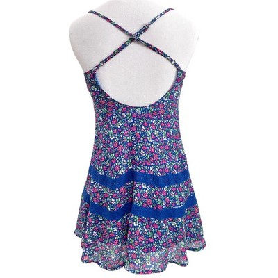 Vintage Abercrombie & Fitch Y2K Babydoll Top XS Blue Floral Lace
