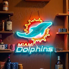 Miami Dolphins LED Neon Sign With Dimmer USB Powered Adjustable Light