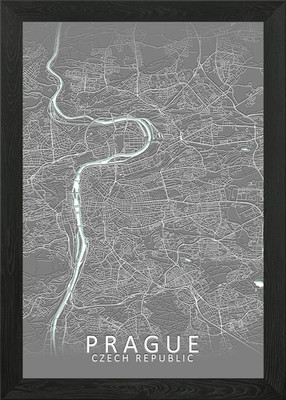 Prag grauer Stadtplan gerahmtes Wandbild Poster Leinwanddruck Bild