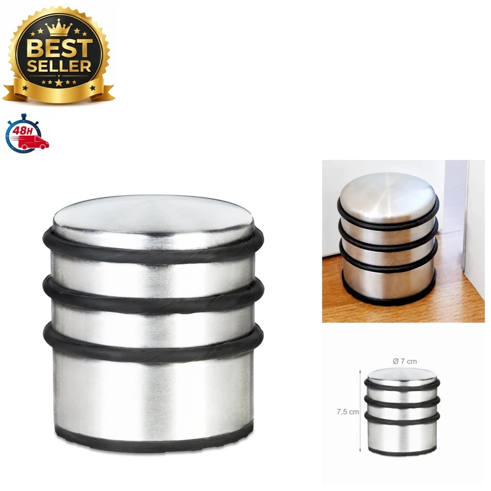 Butoir de porte Relaxdays inox et caoutchouc 7,5 cm gris - Photo 1/4