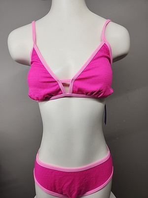 NWT Cupshe Womens Two Piece Bikini Size Large Textured Pink Open Leg Sides 