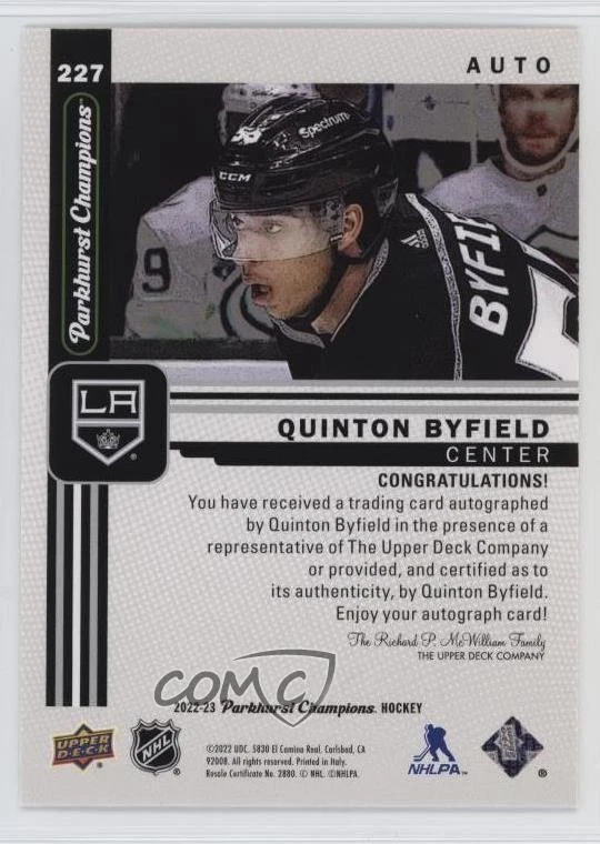 2022-23 Upper Deck Parkhurst Champions Auto Quinton Byfield #227 Auto - Image 2 of 2