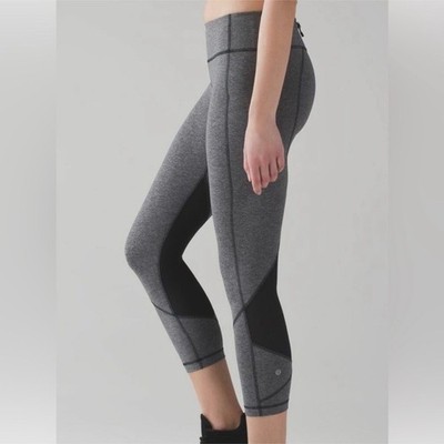 Lululemon Women Pace Rival Running Crop 22'' Lux LW6ACIS HBLK/BLK Gray