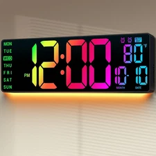 16.5 Large Digital Wall Clock 11 RGB Colors Wall Mount Decor Clock for Living...