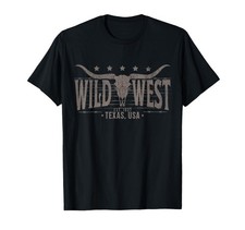 Cow Bull Skull Longhorn Western Country Music Trip T-Shirt Small, Black