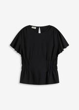 Jerseycrepe-Shirt mit Smock Gr. 44/46 Schwarz Damenshirt Top Bluse Tunika Neu