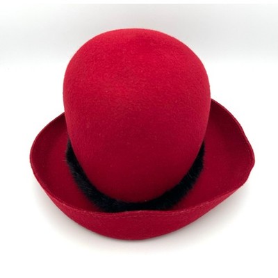 Vintage Liz Claiborne Red Wool Cloche Hat with Mink Fur Trim  display picture 1