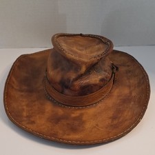 Leather Cowboy Hat Wide Brim Brown Western Distressed Casual Fitted