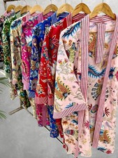 Cotton Kimono Robe Dressing Gown, Block Print Bridesmaid Robe, Summer Nightwear,