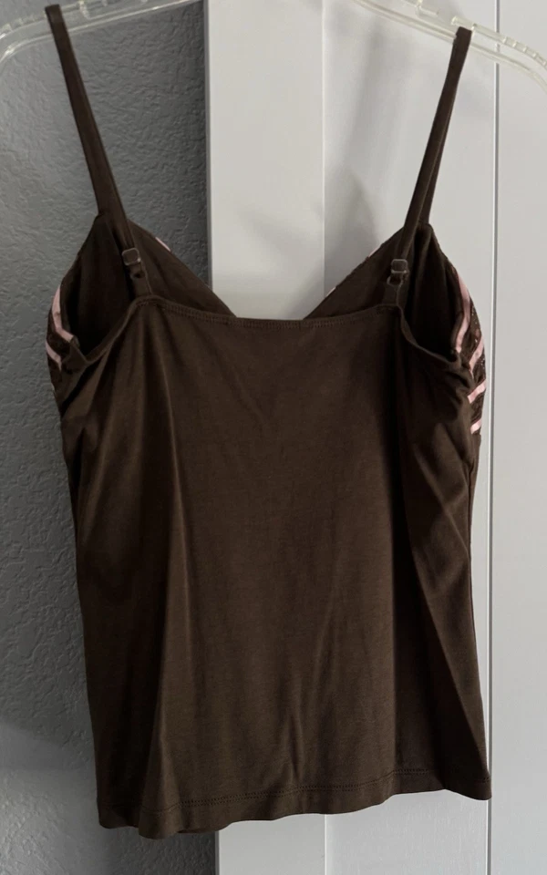 Jeans Guess Vintage L Marrón Camisola Tanque Rosa Detalle Satinado Correa Ajustable Y2K Foto 2 de 3