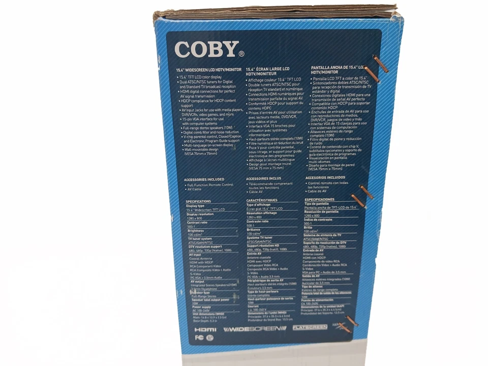 Coby TFTV1524 15.4" LCD HDTV Monitor Widescreen HDMI - NEW OPEN BOX - Image 4 of 4