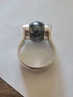 Vintage Sterling Silver & Hematite Marble/Ball Ring Modernist Design Size ~6 3/4