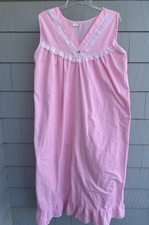 Vintage Pink Lace Trim Nightgown Poly Cotton Sleeveless 1960s Large