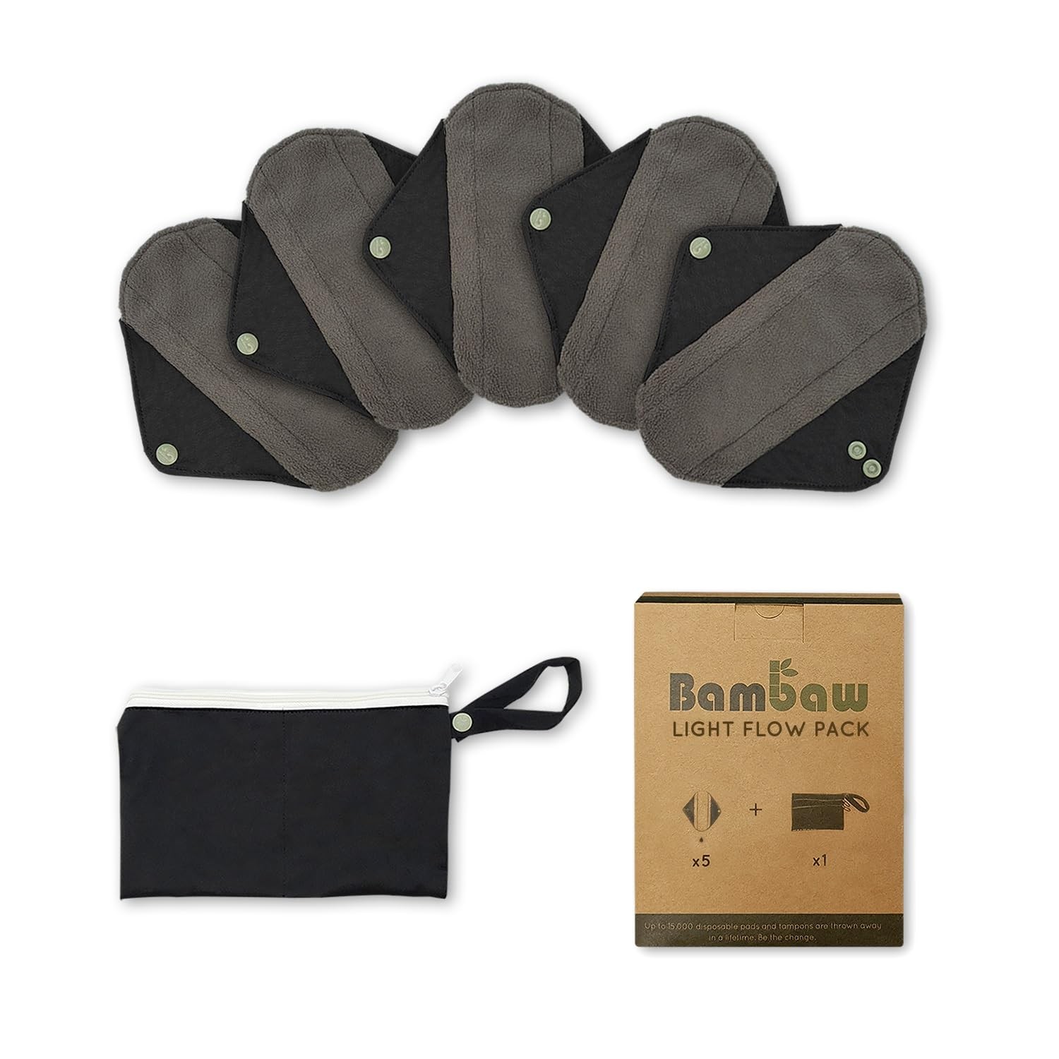 Serviette hygiénique lavable anti-fuite pour peau sensible, kit de 5 pièces et sa pochette