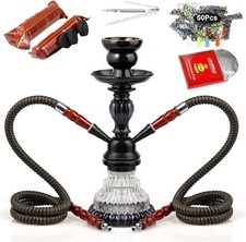 2 Hose Hookah Set, 11  Glass Hookah Shisha with Stable Glass Vase Base with Coal