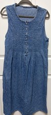 vtg jean dress size S/M jumper pockets knee EC faded denim Pintucks tie back