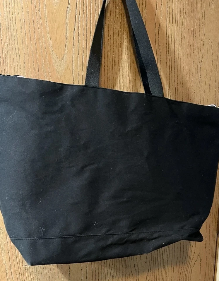  Victoria's Secret LOVE Zip Canvas Tote Bag Weekender Strap Black Pink - Image 3 of 4