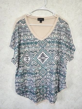 Signature Studio Womens Size 2X Short Cap Sleeve Blouse V Neck Aztec Western