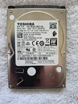Toshiba 1TB 2.5'' SATA Laptop Computer HDD MQ01ABD100 5400RPM Tested 8710 Hrs