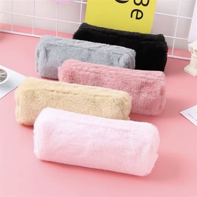Pencil Case Cute Faux Fur Fluffy Back To School Stationary Bag Students Girls