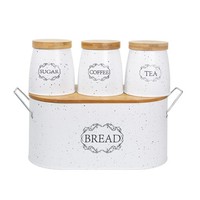 Brotkasten Vorratsdosen 4Er-Set Landhaus Weiß Metall Kaffeedose Teedose