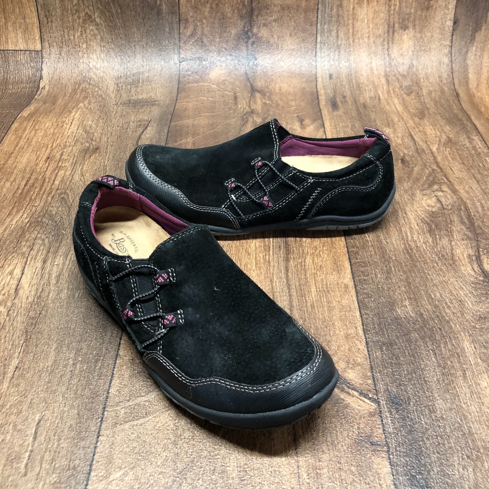 G.H. BASS BRINNA Women’s LEATHER Suede Black Slip On WALKING Shoes Size 9.5 M