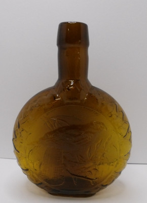 Vintage Arthur Singer Sparrowhawk Bird Amber Glass Bottle Clevenger Brothers