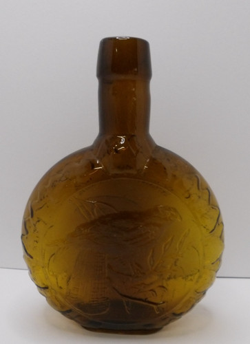 Vintage Arthur Singer Sparrowhawk Bird Amber Glass Bottle Clevenger Brothers