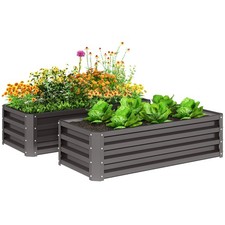Outsunny Set of 2 Raised Garden Bed Galvanised Planter Box, Dark Grey