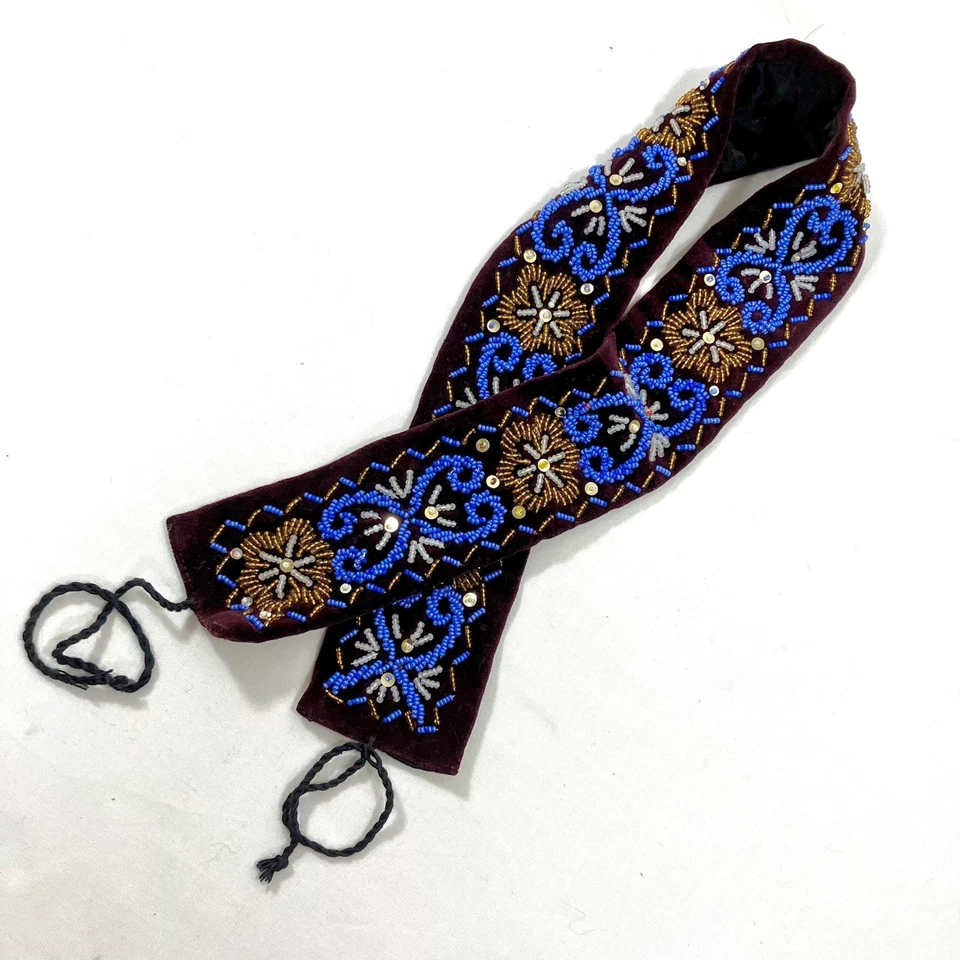 Cinturón Para Mujer M Terciopelo Carmesí Cuentas Azul Dorado Floral Corbata Cintura Boho Festival Foto 3 de 4