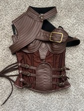 Brown Steampunk Overbust Corset Faux Leather Buckles Straps Sleeveless Boned