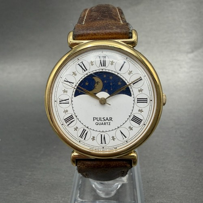 #ad #ad Seiko Pulsar Watch Men 33mm White Dial Gold Tone Day Night V535 8A00 New Battery $99.99